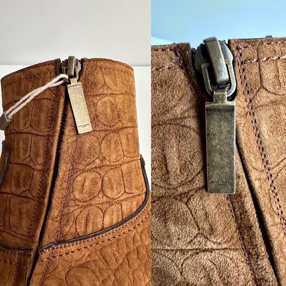 ✨New SAINT LAURENT Lukas Croc Embossed Suede 40mm Zip Western Booties Size 37.5 - Picture 10 of 12